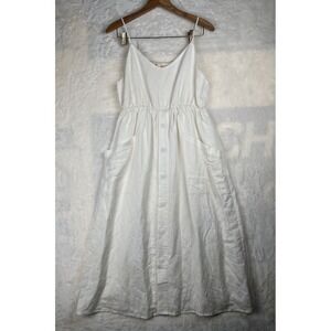 The Korner Anthropology Button Front‎ Straps Cream Midi Dress Sz M Linen Summer